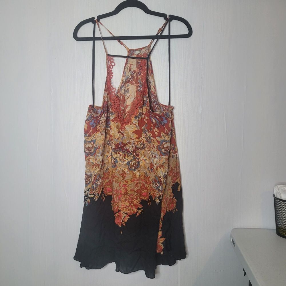 Intimately Free People Size M Black Sleeveless Floral Tunic Blouse W Lace Trim - Picture 10 of 12